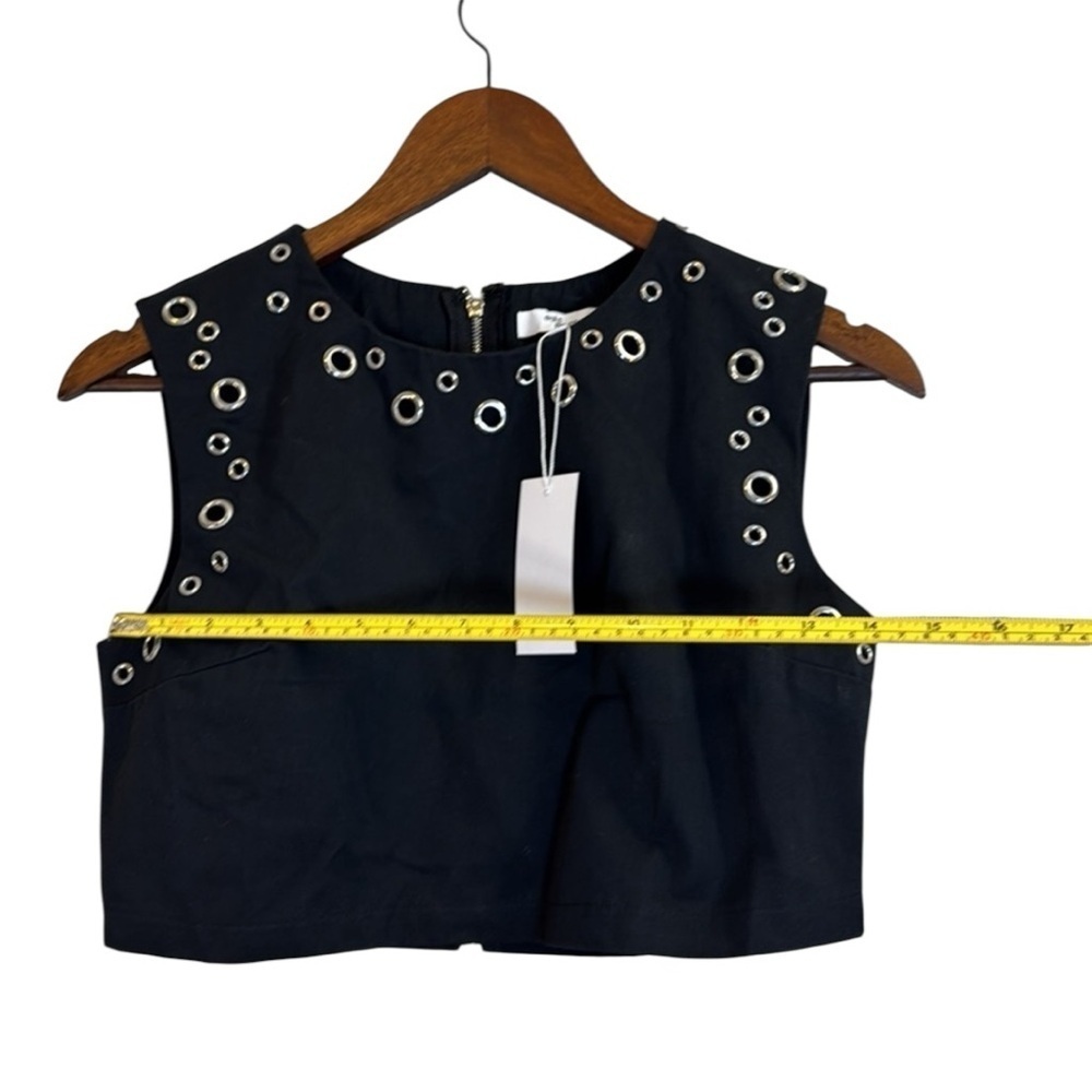 NWT Black Eyelet Crop Top Zip Up Back Sleeveless Shirt Vest - Picture 5 of 6